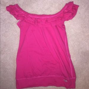 Hollister Hot Pink Ruffled Off-the-Shoulder Top